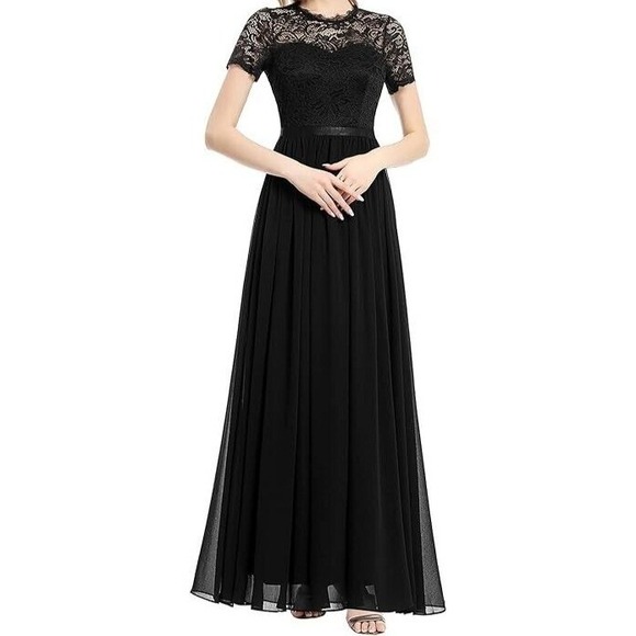 Dressystar Dresses & Skirts - Dressystar Women Long Formal Black Dress Floral Lace Short Sleeve S